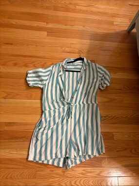 Striped Blue and White Short Sleeve Romper